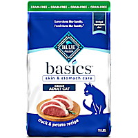 Blue Buffalo Basics Skin & Stomach Care, Limited Ingredient Diet for Indoor Cats, Duck & Potato Dry Cat Food