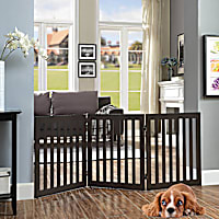 UniPaws Flat Wooden 3 Panel Dog Gate Espresso Freestanding