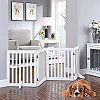 UniPaws Flat Wooden Freestanding 4 panel White Dog Gate