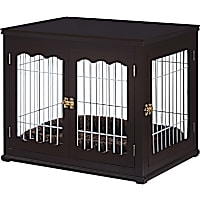Unipaws Pet Crate with Pet Bed, Wooden Wire Dog Kennel in Espresso
