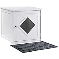 UniPaws White Wooden Cat Litter Box Cover with Mat