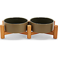 Reddy Sage & Olive Ceramic & Bamboo Elevated Dog Double Diner