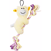 Pet Life Yellow 'Broom-Lick' Plush and Jute Rope Squeaking Newborn Cat and Dog Toy