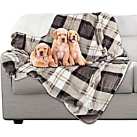 Pet Adobe Gray Plaid Waterproof Pet Throw Blanket