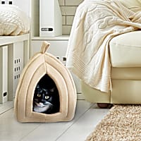 Pet Adobe Tan Soft Enclosed Igloo Tent Cat Bed