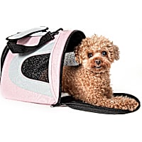 Pet Life Airline Approved Folding Zippered Sporty Mesh Pet Carrier in Pink & Cream
