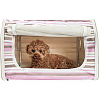 Pet Life, Folding Zippered Lightweight Wire-Framed Easy Folding Pet Crate - Stripe Pattern