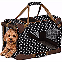 Pet Life, Folding Zippered 360 Vista View House Pet Crate - Dark Navy/Brown Polka