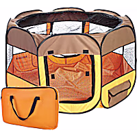 Pet Life All Terrain Lightweight Easy Folding Wire Framed Collapsible Travel Pet Playpen Brown And Orange