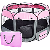 Pet Life All Terrain Lightweight Easy Folding Wire Framed Collapsible Travel Pet Playpen Pink And Grey