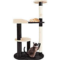PETMAKER 3 Level Cat Tree with 2 Scratching Posts and Hanging Toy in Black and Tan