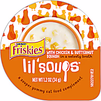 Purina Friskies Lil' Soups With Chicken & Butternut Squash in a Velvety Broth Adult Wet Cat Food Complement