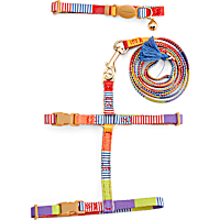 YOULY The Bohemian Multicolor Striped Cat Collar, Leash & Harness Set