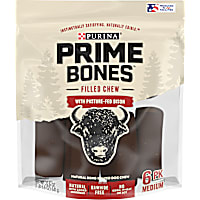 Purina Prime Bones Filled Chew With Pasture-Fed Bison Natural Bone-Shaped for Medium Dogs