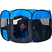 Pet Pal Blue Foldable Pet Playpen Portable Enclosure with Zippered Top