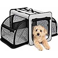 Pet Life Grey Capacious Dual-Expandable Wire Folding Lightweight Collapsible Travel Dog Crate