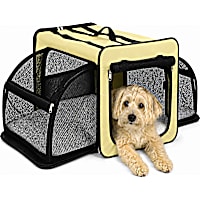 Pet Life Kaki Capacious Dual-Expandable Wire Folding Lightweight Collapsible Travel Dog Crate