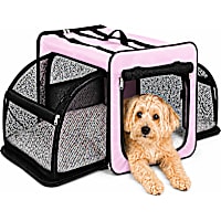 Pet Life Pink Capacious Dual-Expandable Wire Folding Lightweight Collapsible Travel Dog Crate