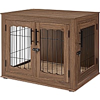 UniPaws Crate Wooden End Table with Wire Dog Kennel with Bed in Walnut