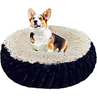 Bessie and Barnie Blue Midnight Blue/Blondie Luxury Shag Ultra Plush Faux Fur Pet Bagelette Bed