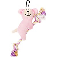 Pet Life Pink 'Broom-Lick' Plush and Jute Rope Squeaking Newborn Cat and Dog Toy