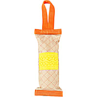 Pet Life Orange/Yellow 'Quash' Water Bottle Inserting Nylon and Rubber Crackling Dog Toy