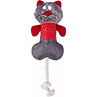 Pet Life Red/Grey 'All-in-Fun' Nylon and Rope Squeaking Rubber Rope and Plush Dog Toy