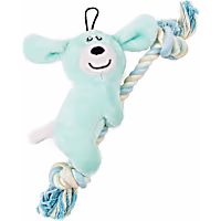 Pet Life Blue 'Broom-Lick' Plush and Jute Rope Squeaking Newborn Cat and Dog Toy