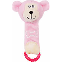Pet Life Pink Moo-Born' Plush Squeaky and Crinkle Newborn Rubber Teething Cat and Dog Toy