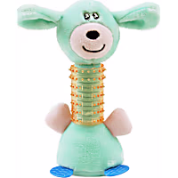 Pet Life Blue Totty-Chew' Plush and Rubber Squeaking Newborn Teething Cat and Dog Toy