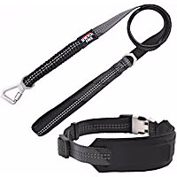 Pet Life Black 'Geo-prene' 2-in-1 Shock Absorbing Neoprene Padded Reflective Dog Leash and Collar