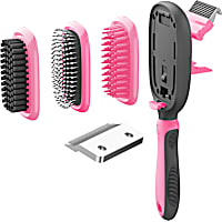 Pet Life 'Conversion' Pink 5-in-1 Interchangeable Dematting and Deshedding Bristle Pin and Massage Grooming Pet Comb