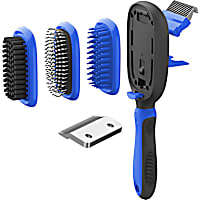 Pet Life 'Conversion' Blue 5-in-1 Interchangeable Dematting and Deshedding Bristle Pin and Massage Grooming Pet Comb