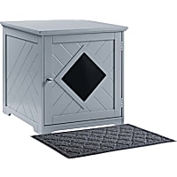 UniPaws Gray Wooden Cat Litter Box Cover with Mat