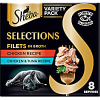 Sheba Selections Filets in Broth Cat Meal Complement Chicken or Tuna Recipe Variety Pack