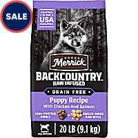 Merrick Backcountry Grain Free Kibble with Freeze Dried Raw Pieces, Chicken Recipe Dry Puppy Dog Food