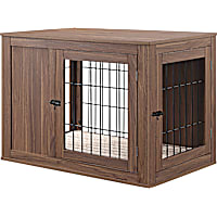 UniPaws Walnut Double Door Wooden End Table Dog Crate