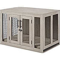 UniPaws Crate Wooden Dog Kennels with Cushion in Weathered Grey