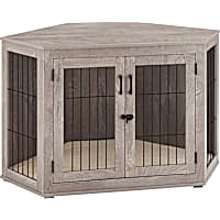 Unipaws Gray Furniture Corner Dog Crate Kennel Wooden with Cushion