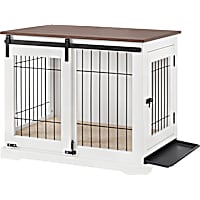 UniPaws White Dog Crate Furniture with Sliding Barn Door