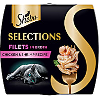 Sheba Selections Filets in Broth Cat Meal Complement Chicken & Shrimp Recipe