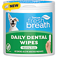 TropiClean Fresh Breath Finger Wipes for Plaque & Tartar Removal + Baking Soda, Dog Teeth Cleaning Dental Wipes