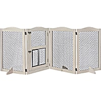 Unipaws 4 Panel Free Standing Pet Gate with Small Cat Door, 87" W X 31.7" H