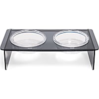 Petco Black Acrylic Double Diner with Glass Dog Bowls