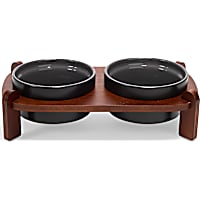 Petco Black Ceramic and Bamboo Dog Bowl Double Diner