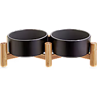 Reddy Black Ceramic & Bamboo Elevated Double Diner Pet Bowl