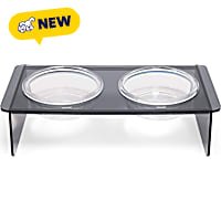 Petco Black Acrylic Double Diner with Glass Dog Bowls