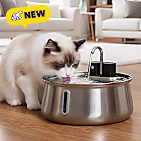 PawsPik Stainless Steel Battery-Operated Round Dog & Cat Water Fountain