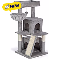 Prevue Pet Products Comfy Kitty Gray Cat Tree with Ramp, Scratching Posts, Hideaways, and Perch Bed