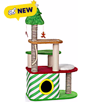 Prevue Pet Products Kringle Cat Chateaux Holiday Cat Condo With Multiple Perches, Hideaway, Toys, and Scratchers